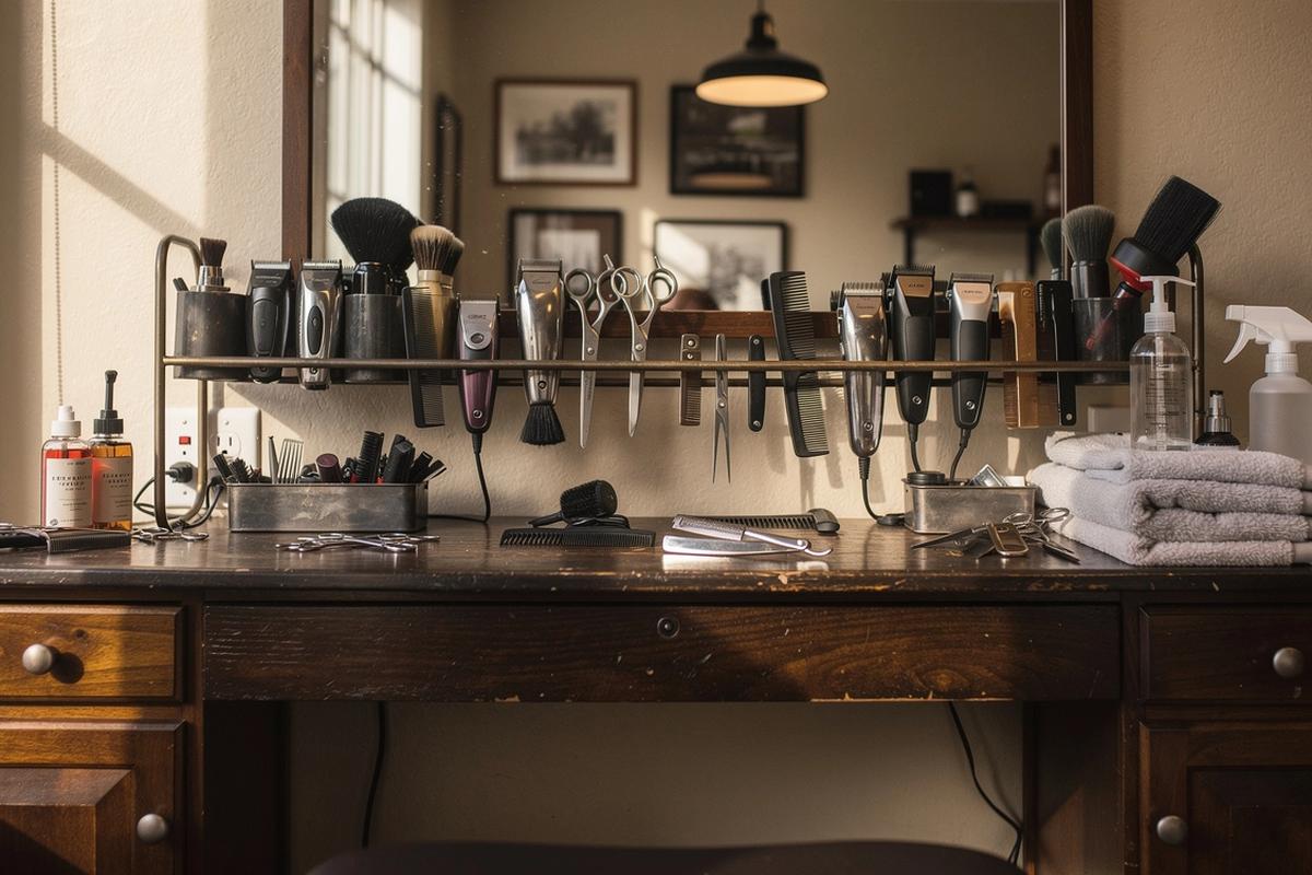 Barbershop interior with a clean lineup station